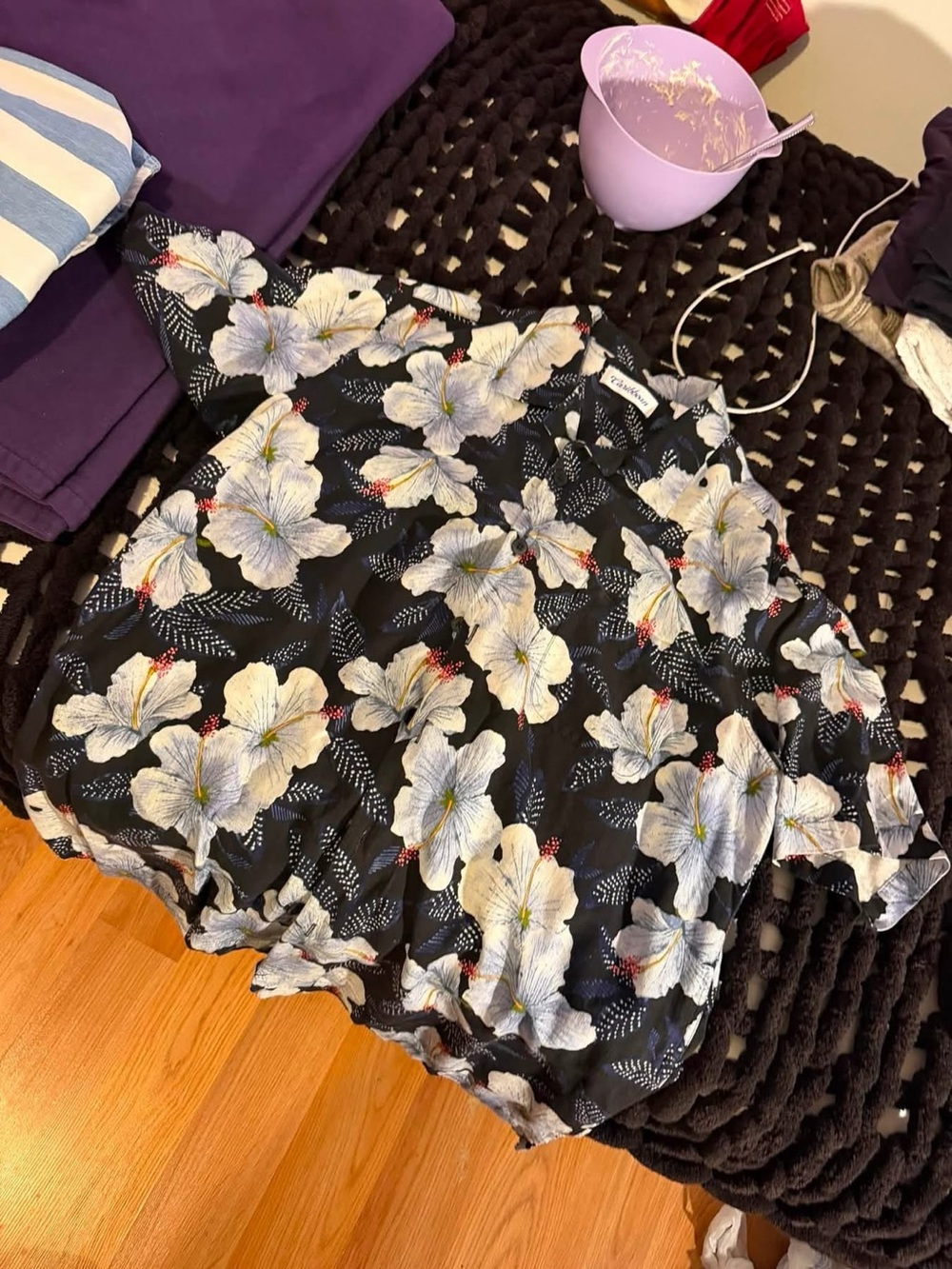 Caribbean Joe Black Floral Button-Down Shirt